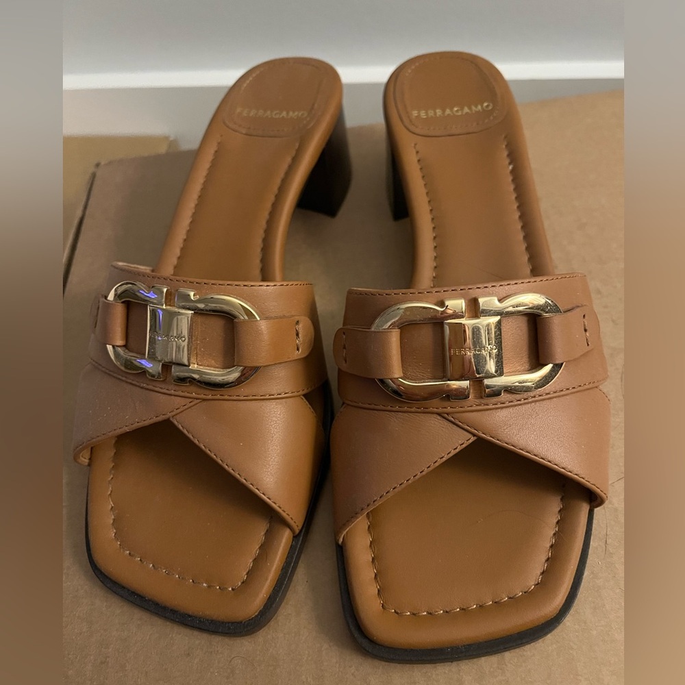 Salvatore Ferragamo Lorelie Leather Sandals, Size 7.5, Never Worn.